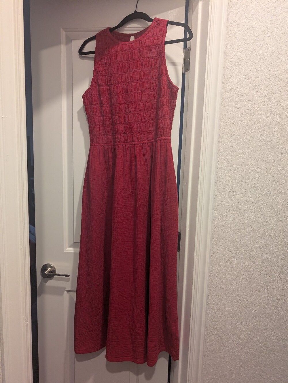 Pact Smocked Sleeveless Red Maxi Dress